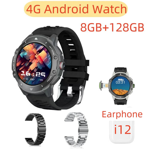 4G Network SIM Card Smart Watch with 8GB+128GB 1.43''AMOLED 200W Camera with GPS Wifi Google Play Android Smartwatch